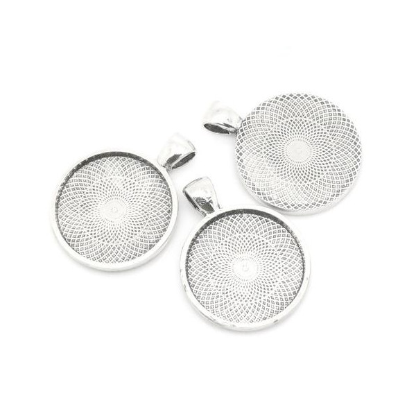 Supports de pendentif rond 25mm QUALITE EXTRA ARGENT ANTIQUE