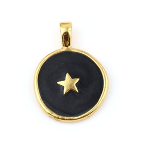 Pendentifs émaillés Noir Nacré 18mm sur métal Doré