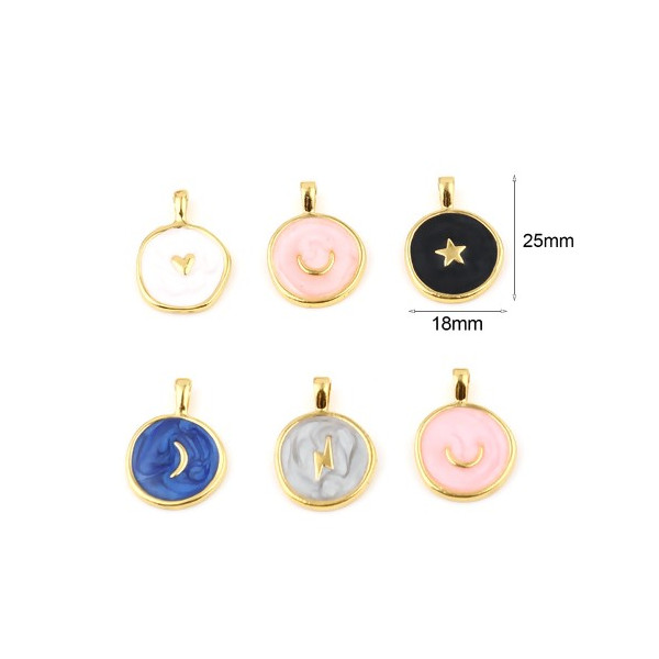 PS11716852 PAX 2 Pendentifs émaillés Noir Nacré 18mm sur métal Doré 