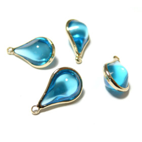 Pendentifs Goutte Verre Bleu Électrique 18mm – Laiton Doré