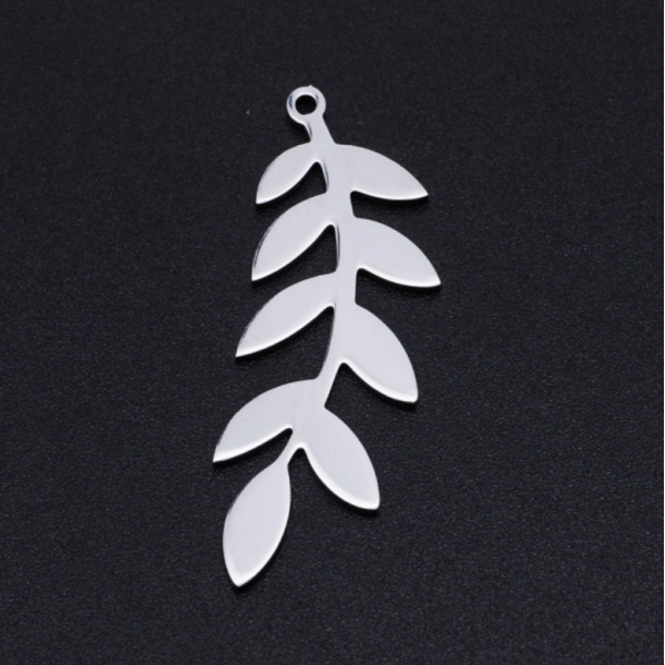 Pendentifs, Feuille 37 mm en Acier Inoxydable 304 finition Argenté