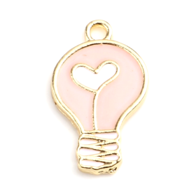 Pendentifs Ampoule Cœur 20mm – Style Émaillé Rose Pâle – Métal Doré