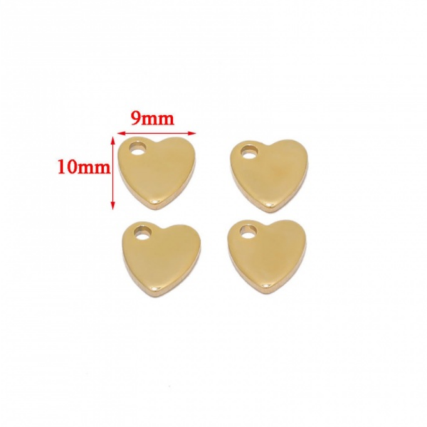 Pendentifs, Cœur 10 mm, Acier Inoxydable 304 finition Doré