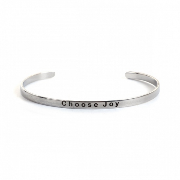 Support de Bracelet Jonc 4 mm en ACIER INOXYDABLE 304 finition Argenté "Choose Joy"