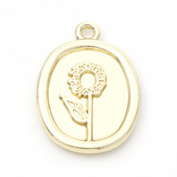 Pendentifs Fleur dans Médaillon Ovale de 21mm métal finition Or Clair