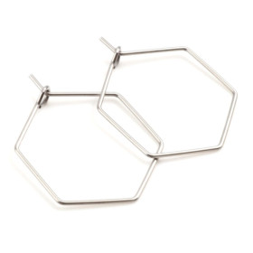 Boucles d'oreille Créoles Tiges, Hexagonale 30mm, en Acier Inoxydable 316 Chirurgical coloris Argenté Rhodié