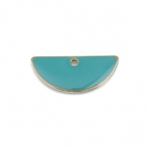 sequins médaillons résine style émaillés Biface Demi Cercle Vert Canard 18 par 8mm sur une base en métal dore
