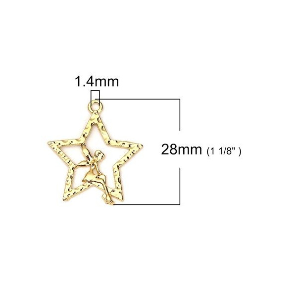 Pendentifs Fées sur Etoile 28 mm métal coloris Doré