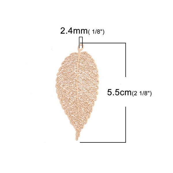 Estampes Pendentif Filigrane Longue Feuille 55mm – Métal Doré