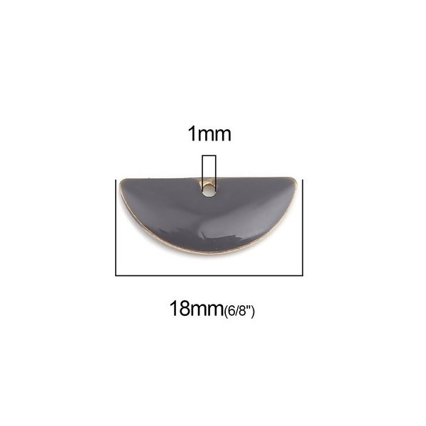 Sequins médaillons résine style émaillés Biface Demi Cercle Gris 18 par 8mm