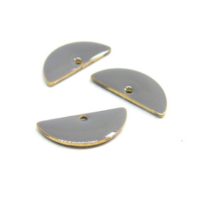 sequins médaillons résine style émaillés Biface Demi Cercle Gris 18 par 8mm