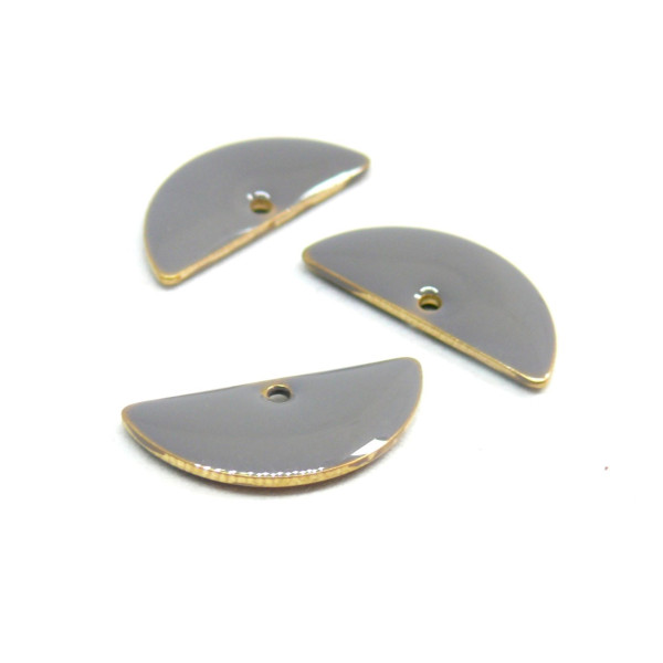 sequins médaillons résine style émaillés Biface Demi Cercle Gris 18 par 8mm