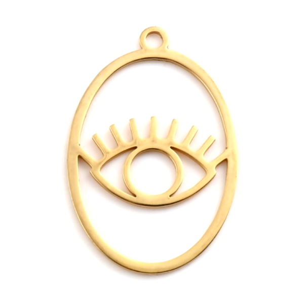 Pendentif Œil de la protection  32mm - Doré en Acier Inoxydable 304