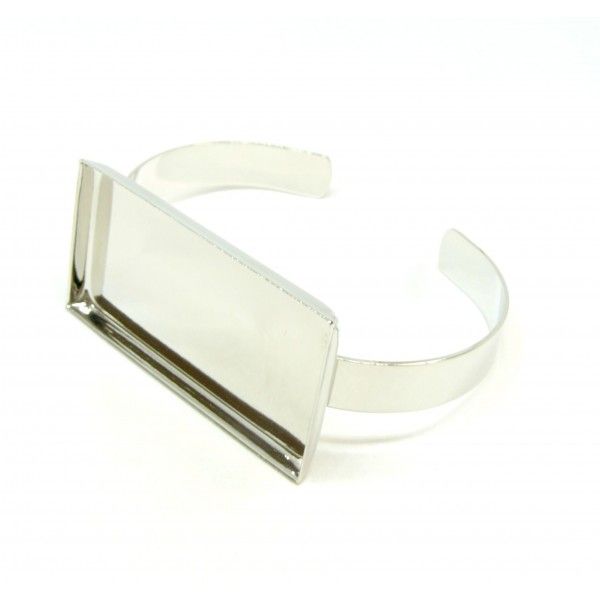 Support de bracelet Rectangle bord épais 25 par 50mm laiton finition Argent Platine Rhodié pour collage digitale