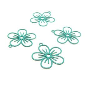 Estampes - pendentif connecteur, filigrane Fleur 22 par 20 mm - cuivre coloris Bleu Canard