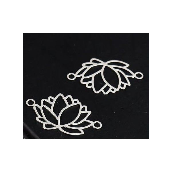 Estampes pendentif connecteur filigrane Fleur de lotus 23mm métal couleur Argent Platine