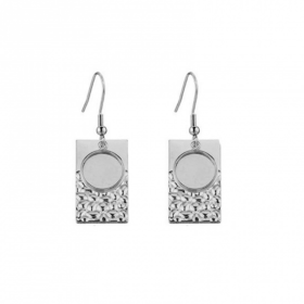 Supports de Boucles d'oreille Crochets Rectangle martelé avec pendentif rond pour cabochon en 12mm en Acier Inoxydable