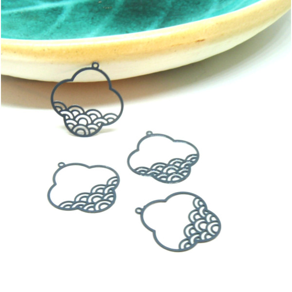 Estampes, pendentif,  filigrane, Nuage Zen 20 mm, coloris Gris