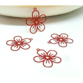 Estampes - pendentif connecteur, filigrane Fleur 22 par 20 mm - laiton coloris Rouge