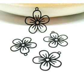 Estampes - pendentif connecteur, filigrane Fleur 22 par 20 mm - Laiton coloris Noir