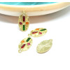 Pendentifs Résine Émaillée Croix Multicolore Ovale 23mm Métal Doré