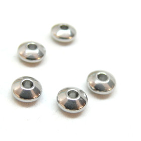 Perles intercalaires Rondelles 6 par 3 mm Acier Inoxydable finition Argent Platine Rhodié