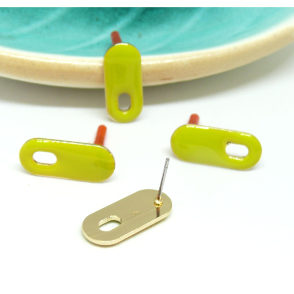 Boucles d'oreille puce style émaillé Rectangle 20mm avec trou couleur Jaune métal finition Doré