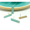 Boucles d'oreille puce style émaillé Rectangle Fin 21.5mm avec trou couleur Bleu Turquoise métal finition Doré