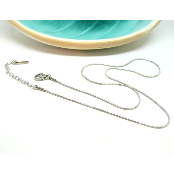 Collier 40cm maille serpent 1 mm, Acier Inoxydable finition Argenté Rhodié