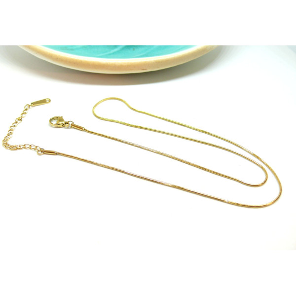 Collier 40cm  maille serpent 1 mm, Acier Inoxydable finition Doré