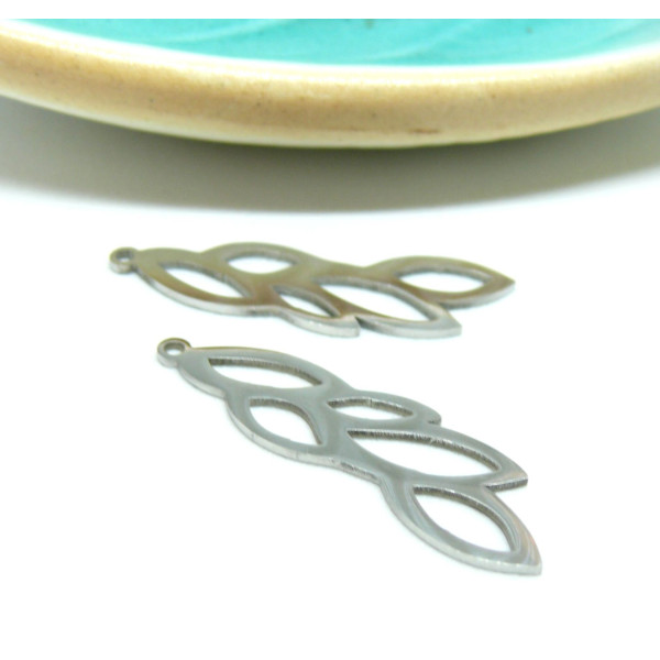 Pendentifs forme Feuille 37 mm Argenté en Acier Inoxydable 201