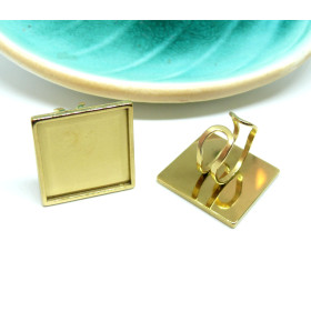 Support de Bagues pour Cabochon Carré 16 mm, Acier Inoxydable  qualité Extra, finition Doré, DIY
