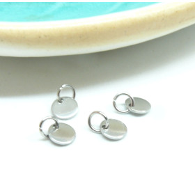 Pendentifs Médaillon avec anneau - 6mm - en Acier Inoxydable 304 finition Argenté