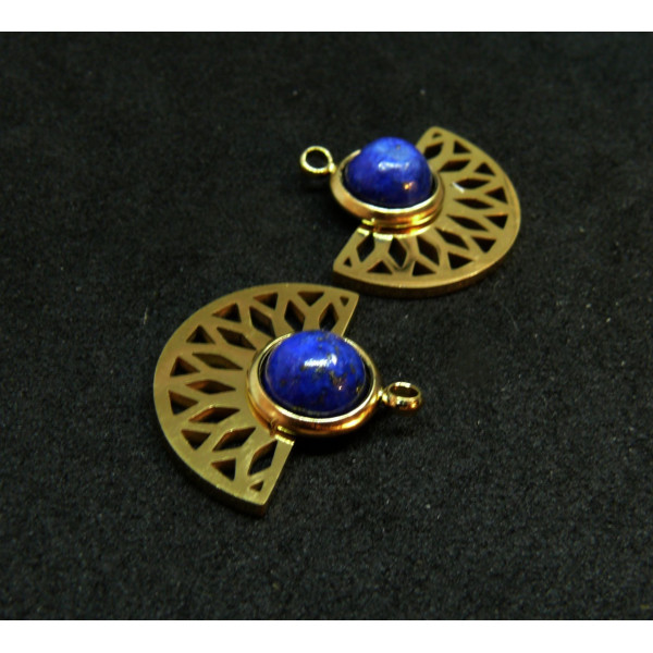 Pendentif Éventail Art Déco 18mm,  Acier Inoxydable 304 finition Doré, Placage IONIQUE