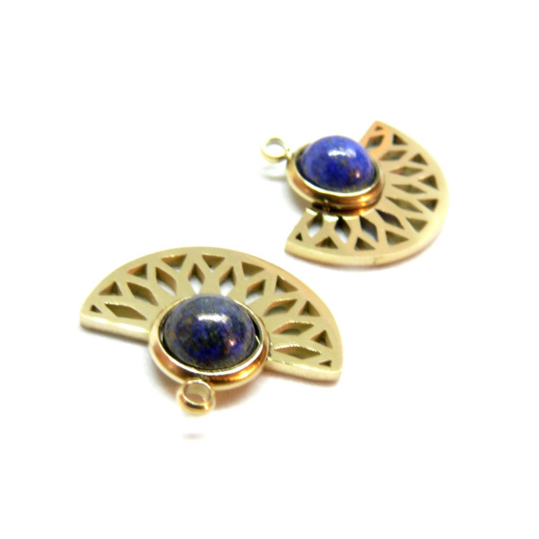 Pendentif Éventail Art Déco 18mm,  Acier Inoxydable 304 finition Doré, Placage IONIQUE