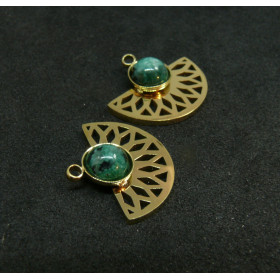 Pendentif Éventail Art Déco- 18mm - en Acier Inoxydable 304 finition Doré Placage Ionique