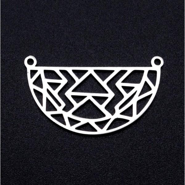 Pendentifs Connecteurs Demi-Cercle Graphique 31 mm – Acier Inox 304 – Argenté