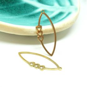 Pendentif Navette triple Cœur 35 par 15mm Acier Inoxydable 304 coloris Doré