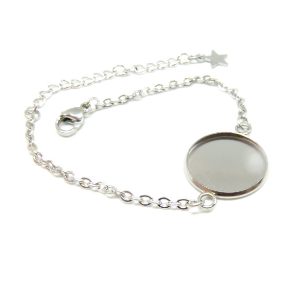Bracelets Chaîne avec Support Cabochon 16 mm – Acier Inoxydable 304 – Finition Argentée