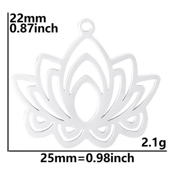Pendentifs Fleur de Lotus, Yoga 25 mm - Argenté en Acier Inoxydable 304 Placage sous Vide