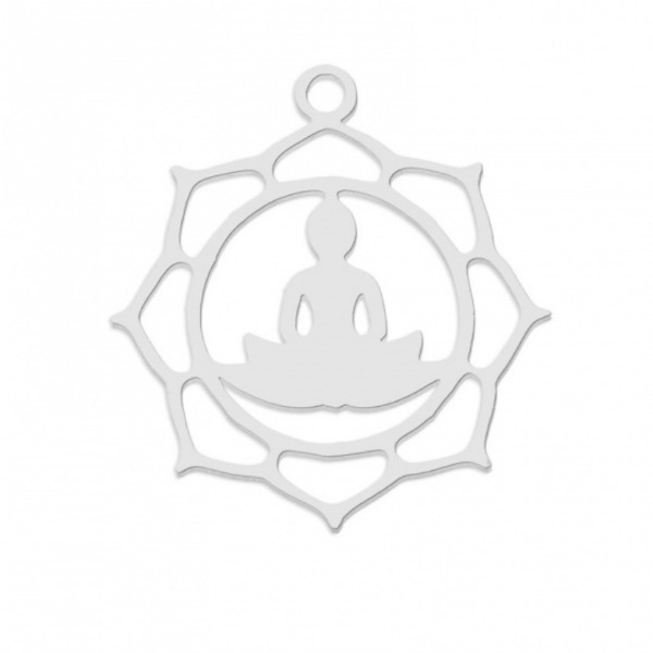 Pendentifs Fleur de Lotus Bouddha 21mm – Acier Inoxydable 304 Argenté
