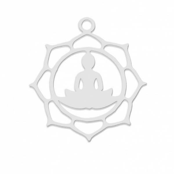 Pendentifs Fleur de Lotus, Bouddha 21 mm - Argenté en Acier Inoxydable 304