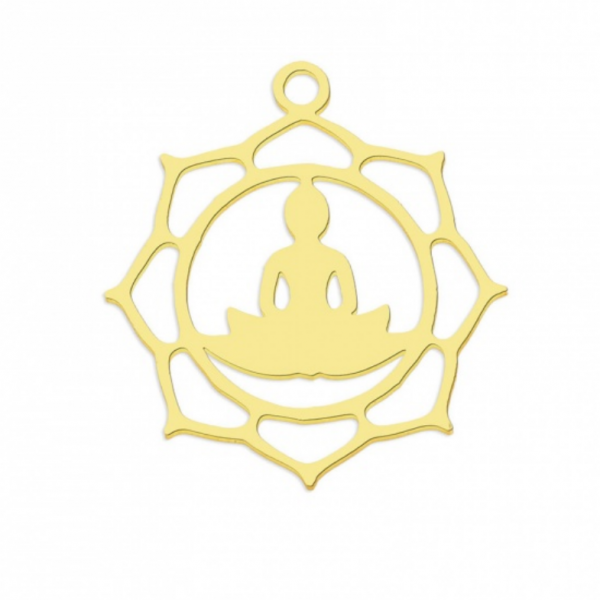 Pendentif Fleur de Lotus, Bouddha 21 mm - Doré en Acier Inoxydable 304