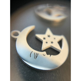 Pendentifs, Lune 14mm en Acier Inoxydable 304 finition Argenté Rhodié