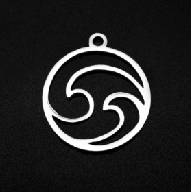 Pendentifs Vague dans médaillon ajouré 12mm  Acier Inoxydable 201 finition Argenté Rhodié