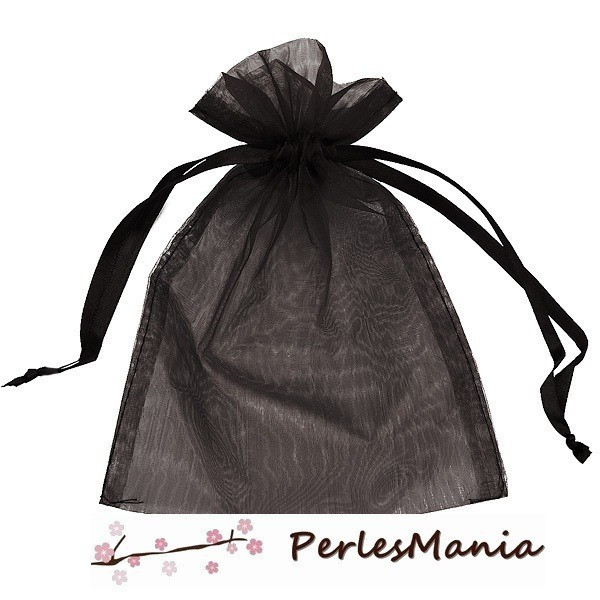 Pochettes Organza Noir 9 par 12 cm pour bijoux, dragés
