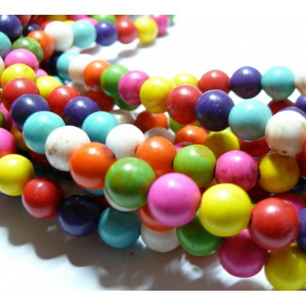 Perles Rondes Turquoise Howlite mulitcolores 4mm