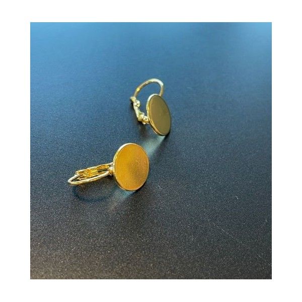 Supports de Boucle d'oreille, dormeuse plateau lisse 12mm, Acier Inoxydable 304 finition Doré  à l'or fin 18K