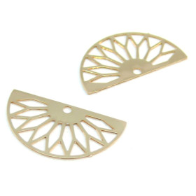 Estampes, pendentifs filigrane demi cercle Eventail GM 16 par 30 mm, Cuivre finition Doré
