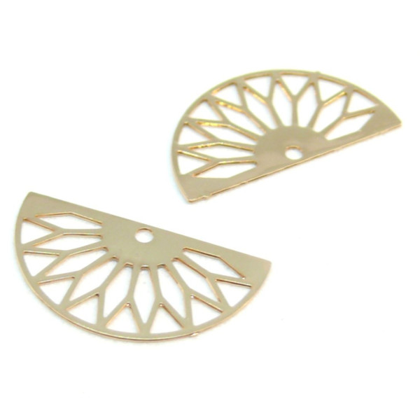 Estampes, pendentifs filigrane demi cercle Eventail GM 16 par 30 mm, Cuivre finition Doré
